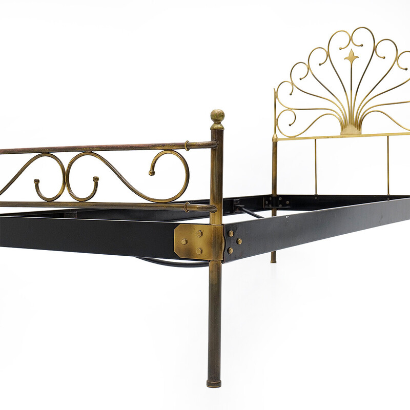 Vintage metal and brass bed, Italy 1950