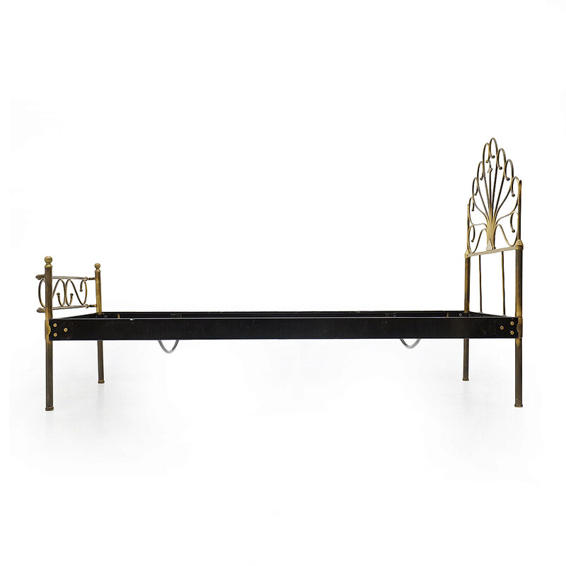 Vintage metal and brass bed, Italy 1950