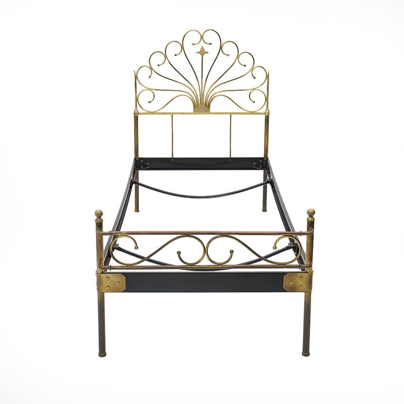 Vintage metal and brass bed, Italy 1950