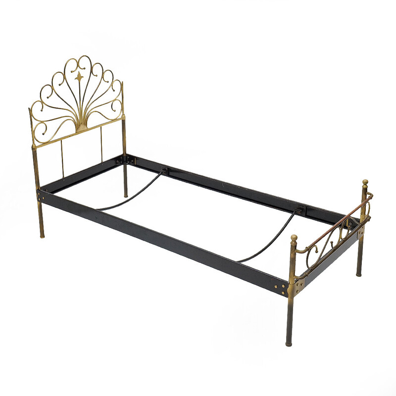 Vintage metal and brass bed, Italy 1950