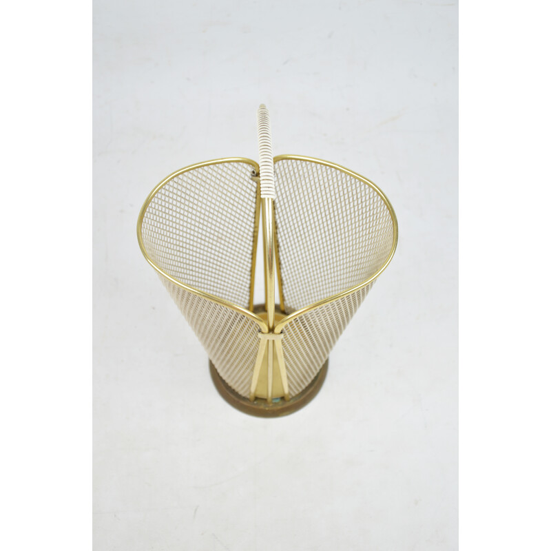 Suporte de guarda-chuva dourado vintage com rede branca, 1970