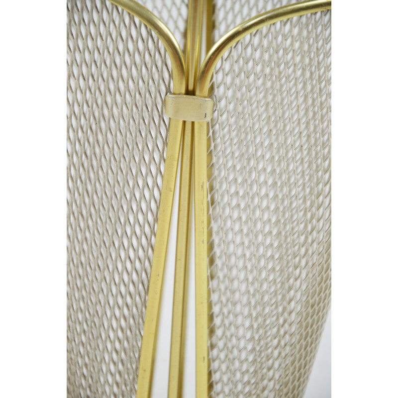 Vintage gold umbrella stand with white mesh, 1970