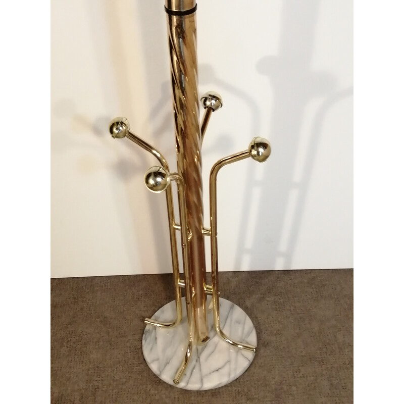 Vintage parrot coat rack in metal and gold-plated plastic balls with marble base, 1980