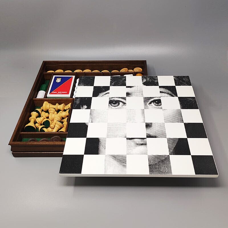 Vintage walnut board game by Piero Fornasetti for Dal Negro, Italy 1970
