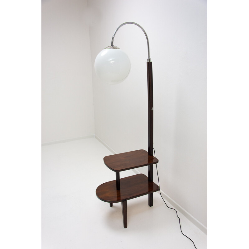 Vintage Art Deco floor lamp in chrome and walnut by Thonet, 1930