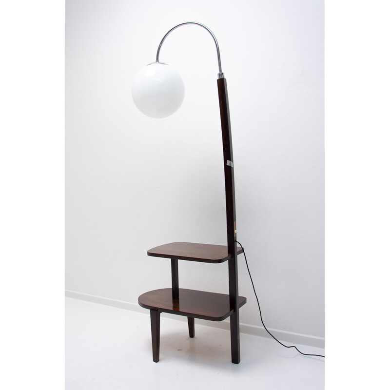 Vintage Art Deco floor lamp in chrome and walnut by Thonet, 1930