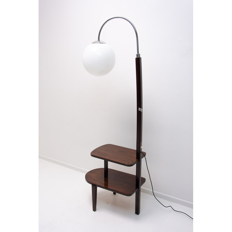 Vintage Art Deco floor lamp in chrome and walnut by Thonet, 1930