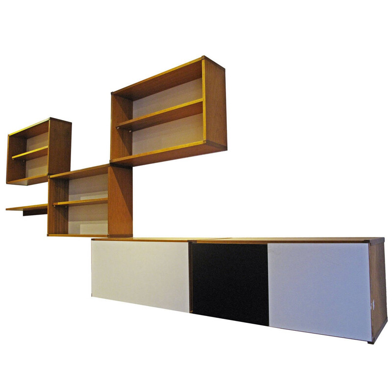 Wall bookcase in teak, ARP - 1950s