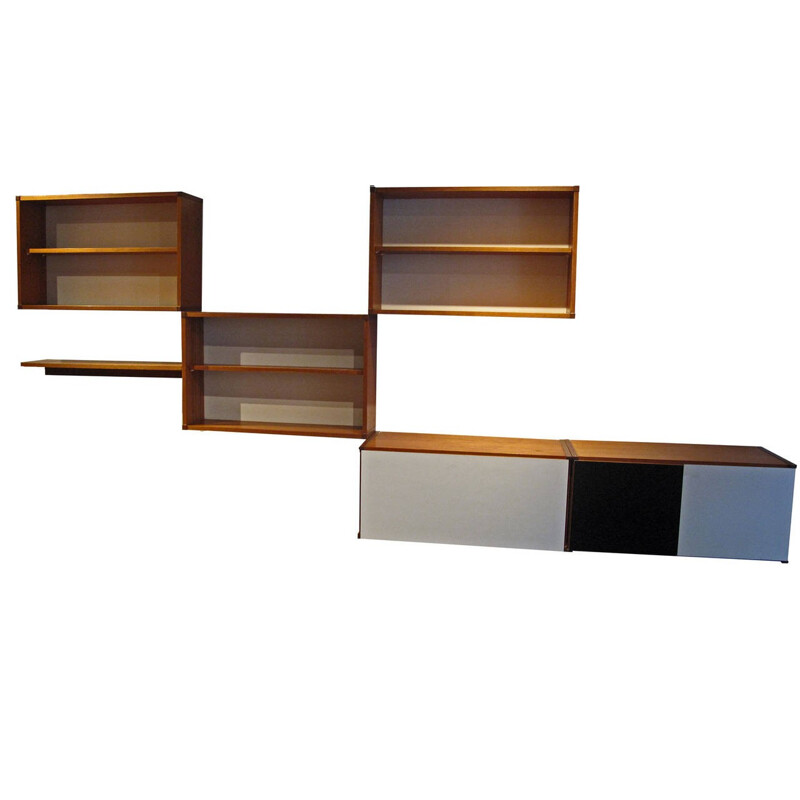 Wall bookcase in teak, ARP - 1950s