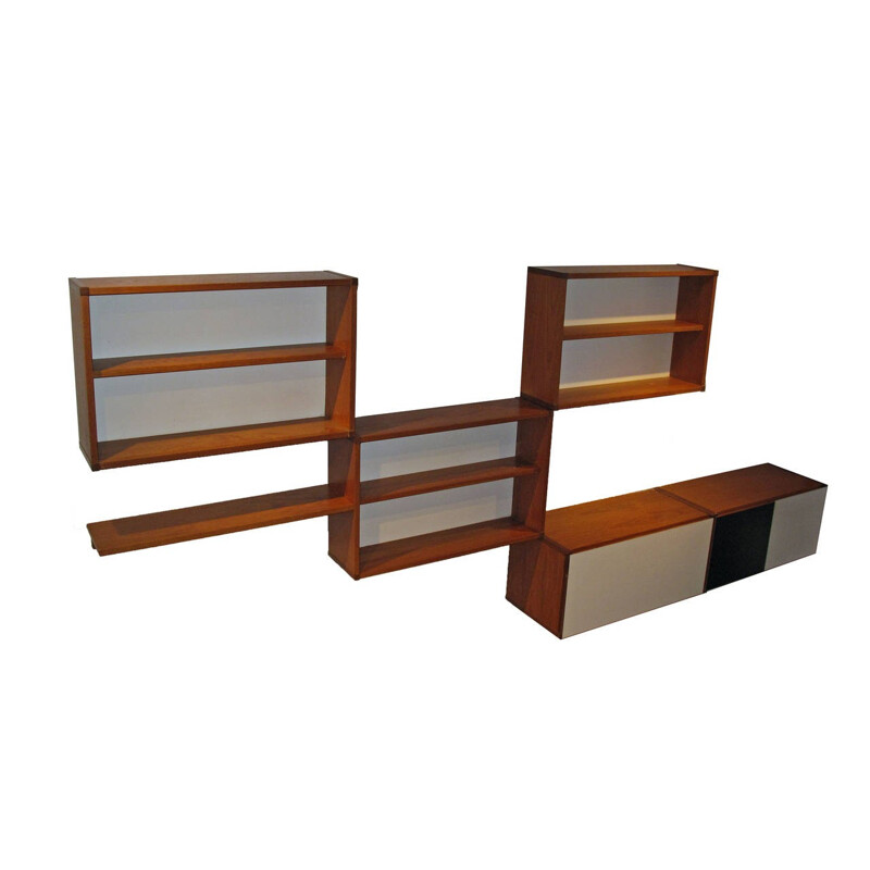 Wall bookcase in teak, ARP - 1950s