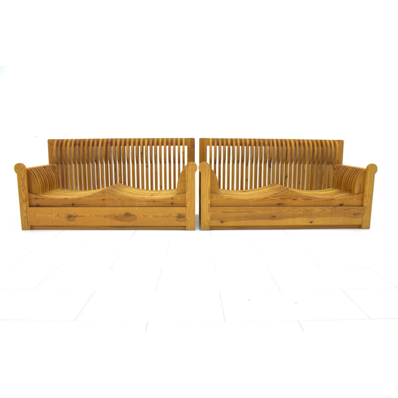 Pine wood vintage two-seater sofa - 1960s