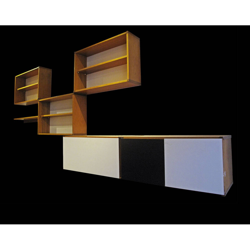 Wall bookcase in teak, ARP - 1950s