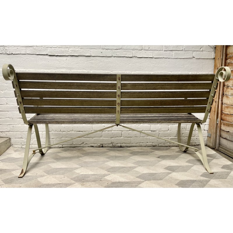 Banc de jardin vintage en teck patiné et fer