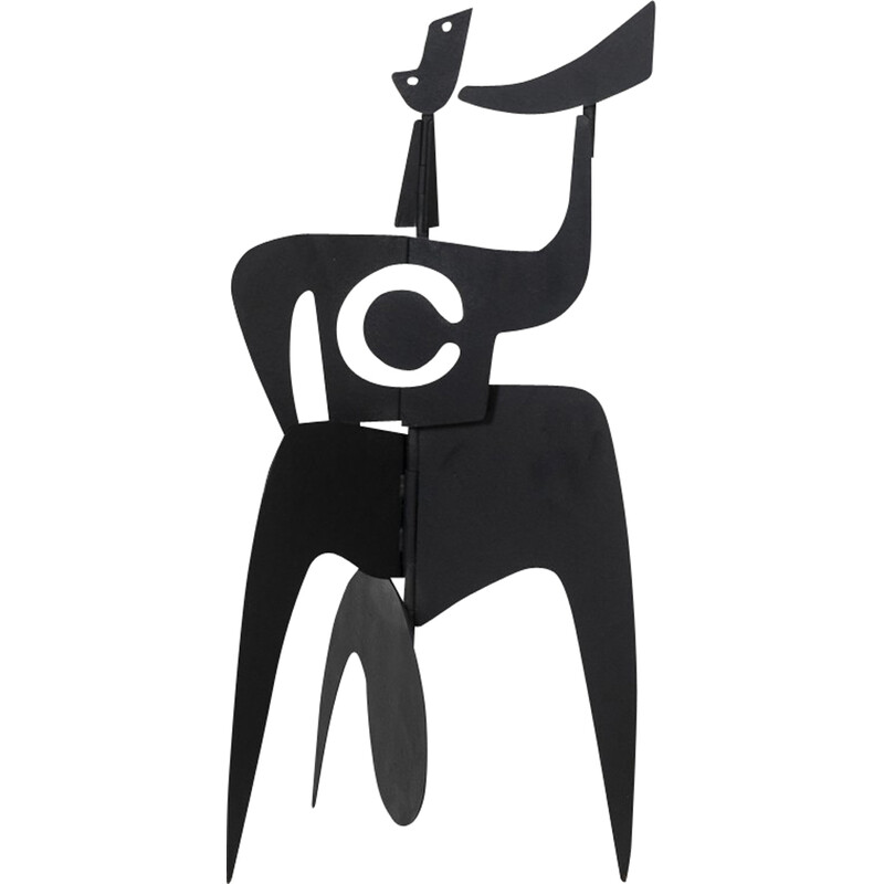 Sculpture à poser vintage "Bugler la trompette" en métal laqué noir