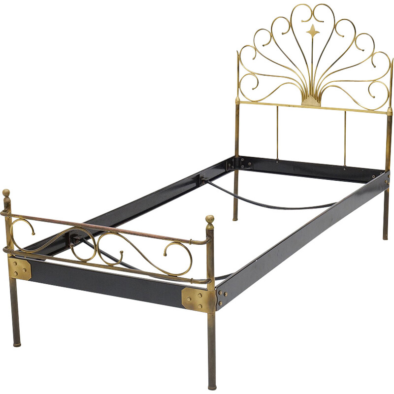 Vintage metal and brass bed, Italy 1950