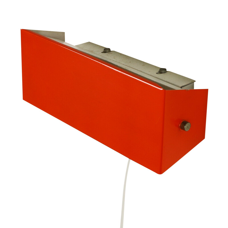 Minimalistic orange red bedside wall light - 1960s 