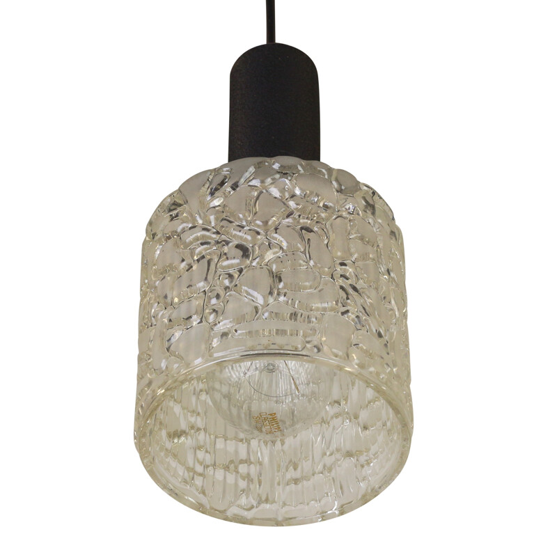 Cylindrical pendant light with patterned glass, 1960s