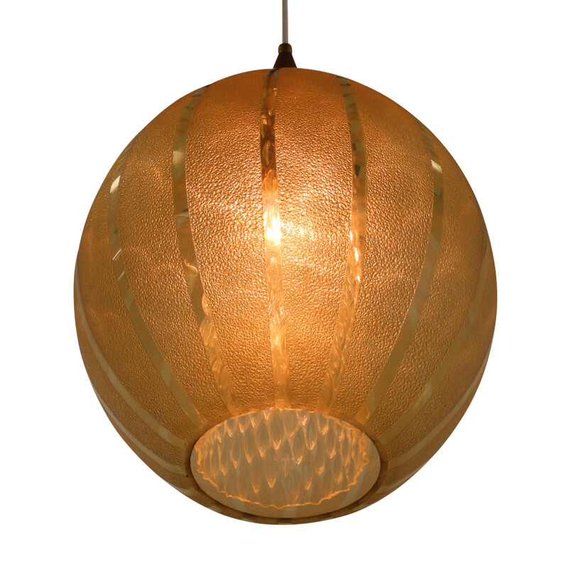 Massive etched glass pendant lamp - 1960s 