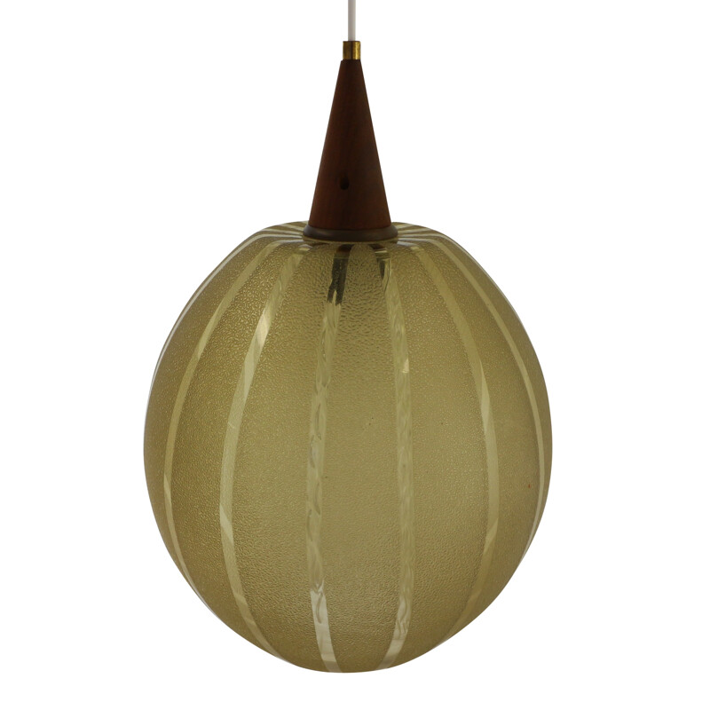 Massive etched glass pendant lamp - 1960s 