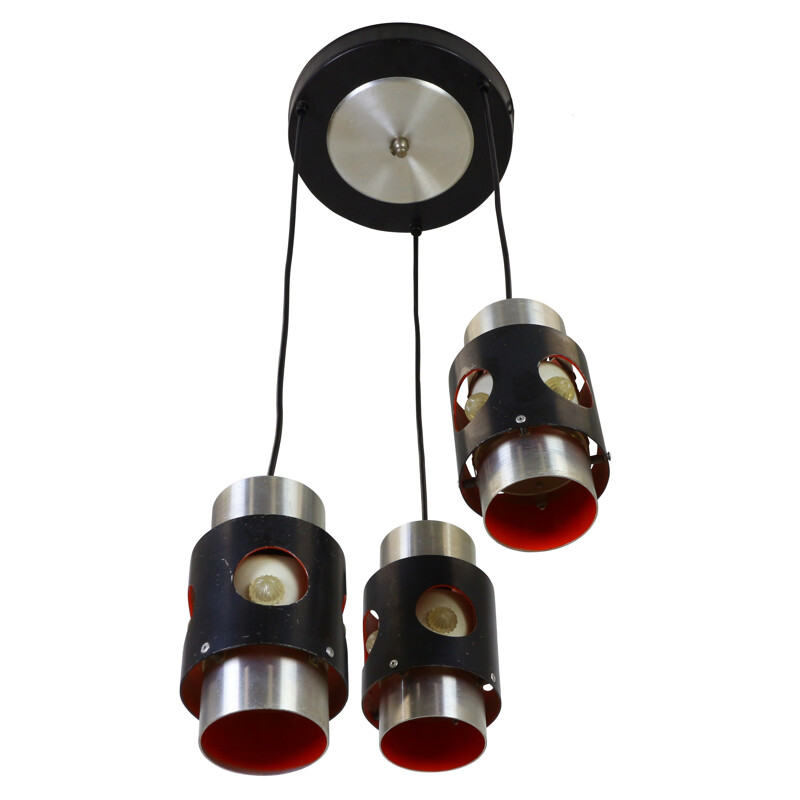 Tri-cone ceiling hanging light with plastic star perforations - 1960s