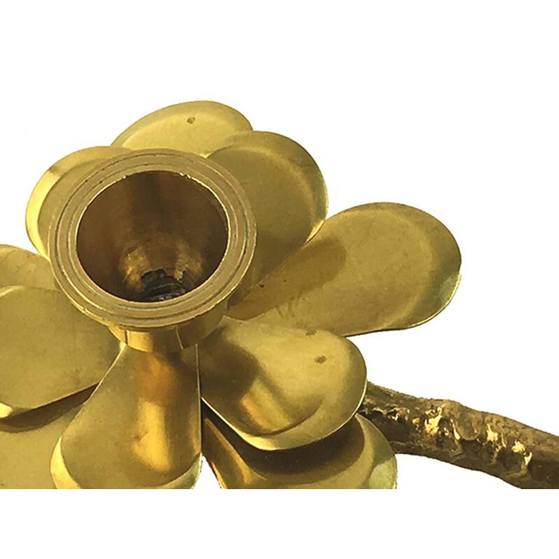 Brass candle handle with floral decoration - 1960s