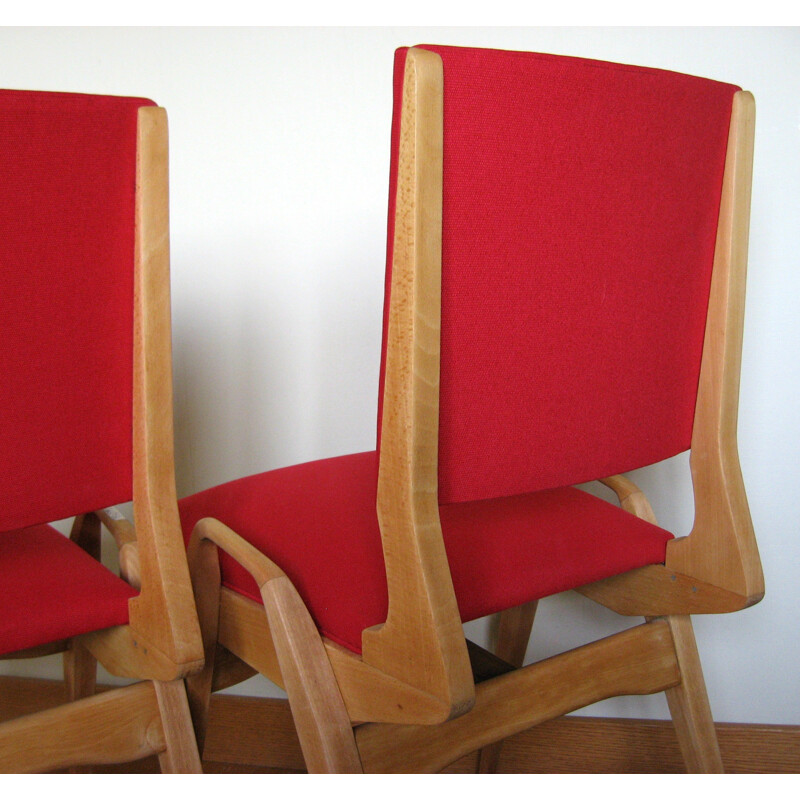Chaise vintage en tissu rouge - années 50