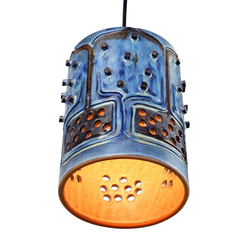 Blue Ceramic pendant by Jette Hellerøe for Axella Denmark - 1960s