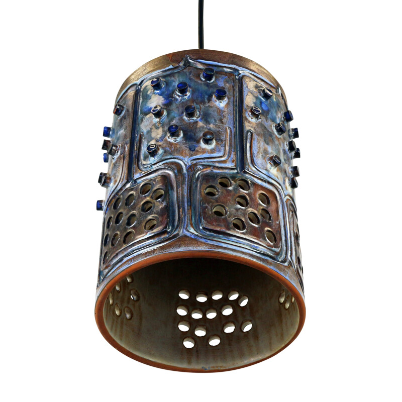Blue Ceramic pendant lamp by Jette Hellerøe for Axella Denmark - 1960