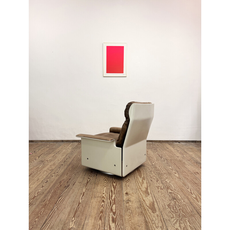 Fauteuil vintage en fibre de verre et cuir de taureau par Dieter Rams pour Vitsoe, Allemagne 1960