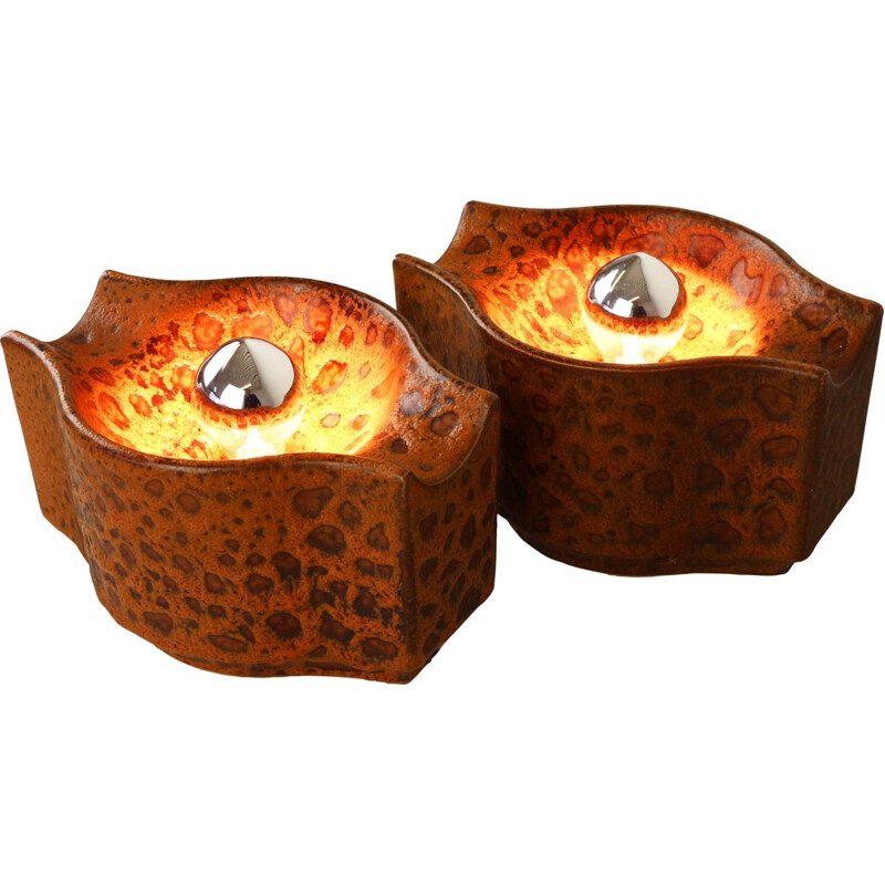 Set of two brown ceramic table lights, 1960s