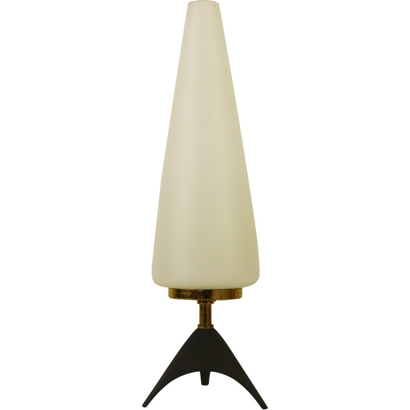 Space age black tripod table light in metal and glass - 1950s