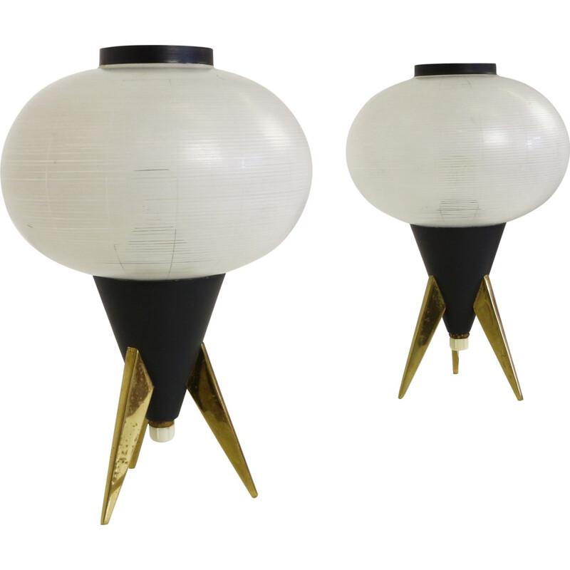 Paire de lampes de table noires à trépied atomique - 1950