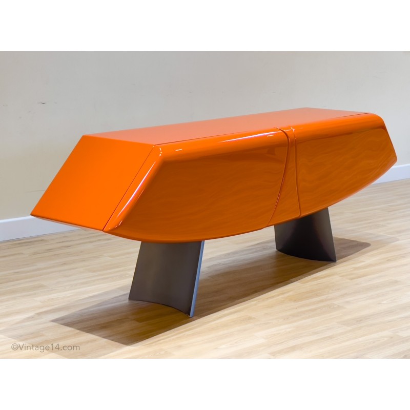Vintage butterfly lowboard in lacquered plywood by René Bouchara for Roche Bobbois
