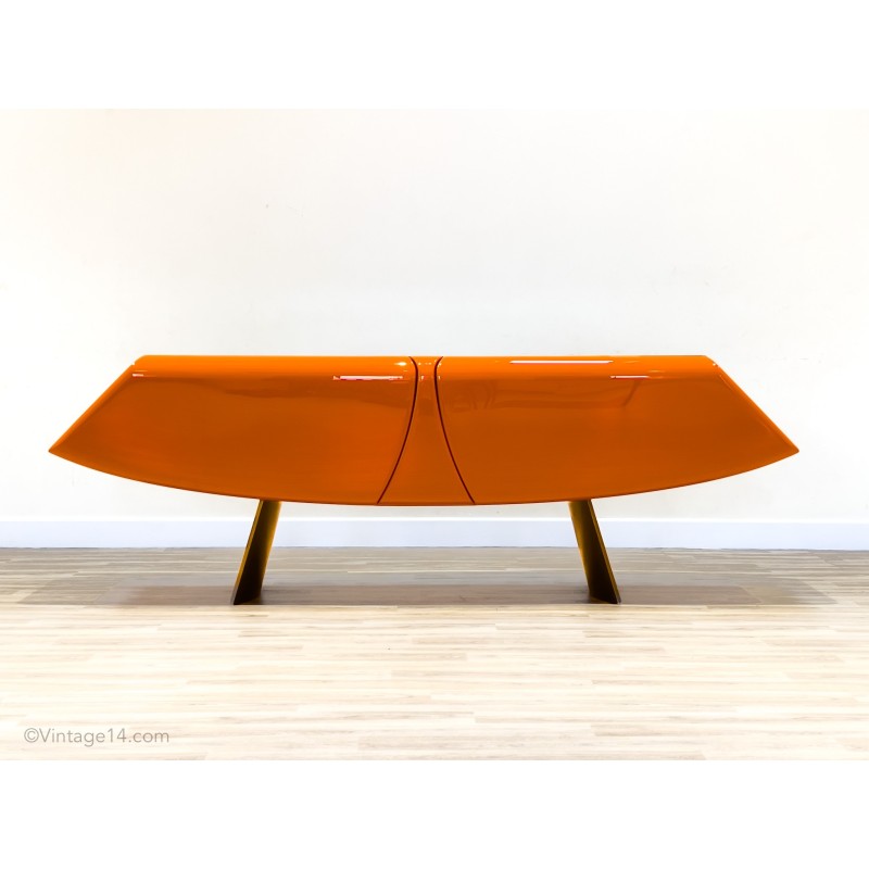 Vintage butterfly lowboard in lacquered plywood by René Bouchara for Roche Bobbois