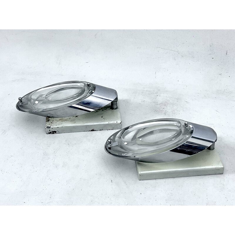 Pair of vintage chrome and glass wall lamps by Oscar Torlasco for Stilkronen, Italy 1970