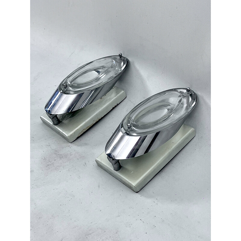 Pair of vintage chrome and glass wall lamps by Oscar Torlasco for Stilkronen, Italy 1970