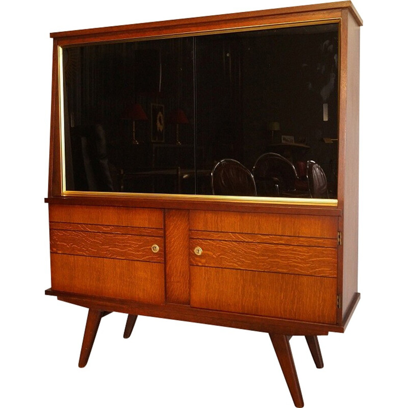 Wooden and glass compass highboard with display - 1950s