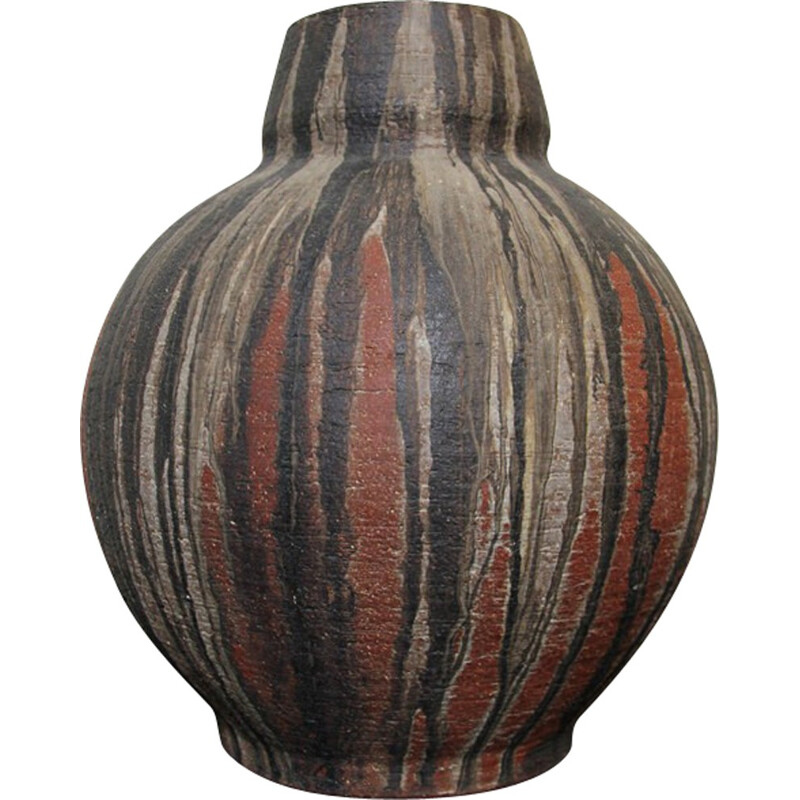 Grand vase marron en céramique par Gerhard Liebenthron - 1970