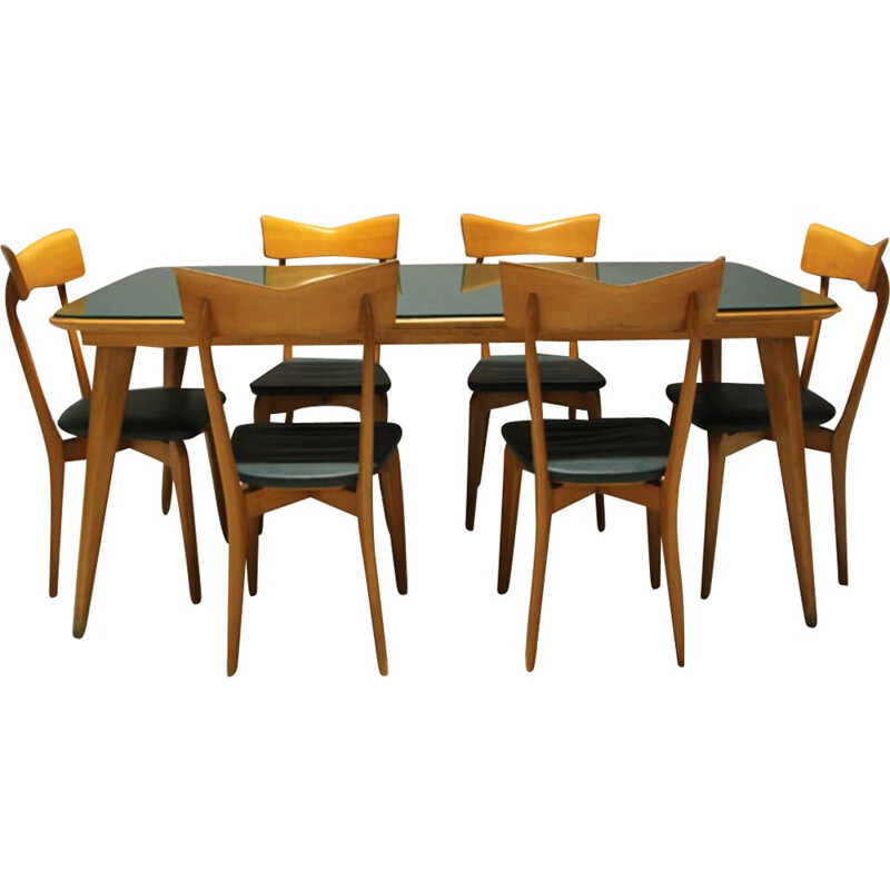 Italian dining set with a table and 6 chairs - 1950s