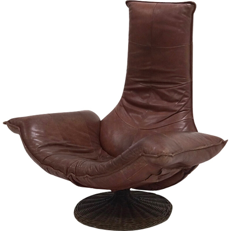 Brown easy chair in leather model Wammes by Gerard Van Den Berg for Montis - 1970s