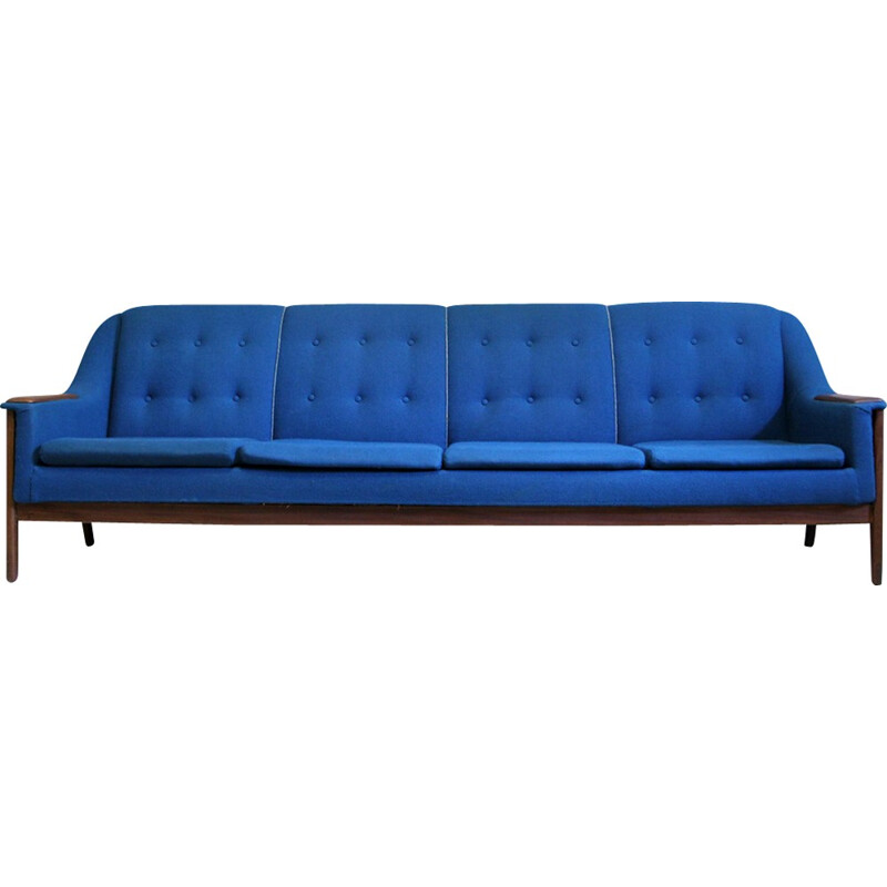 Blue teak sofa in wool by R. Huber & Co - 1960s