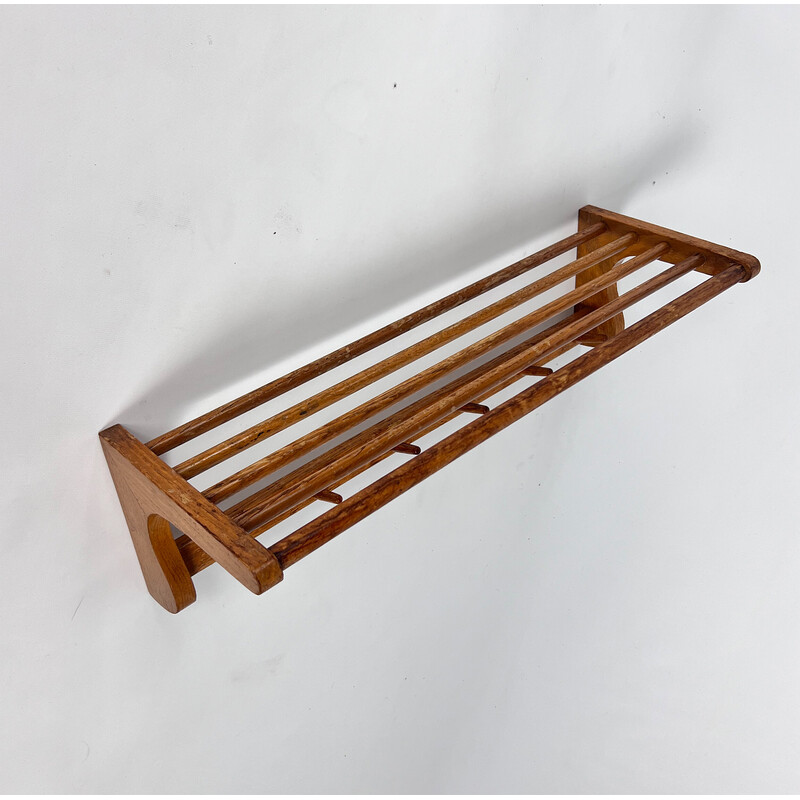 Vintage Dutch solid wood coat rack, 1950