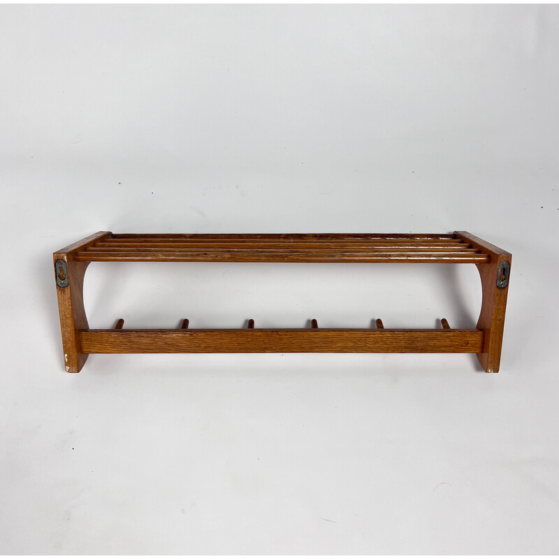 Vintage Dutch solid wood coat rack, 1950