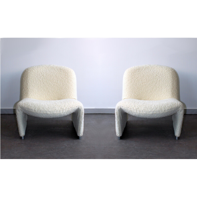 Paar vintage Alky fauteuils in staal en bouclettewol van Giancarlo Piretti voor Anonyma Castelli, 1969
