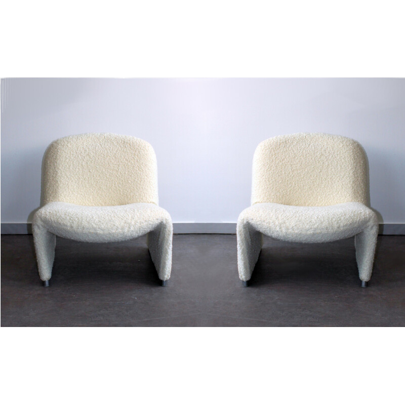 Paire de fauteuils vintage Alky en acier et laine bouclette par Giancarlo Piretti pour Anonyma Castelli, 1969