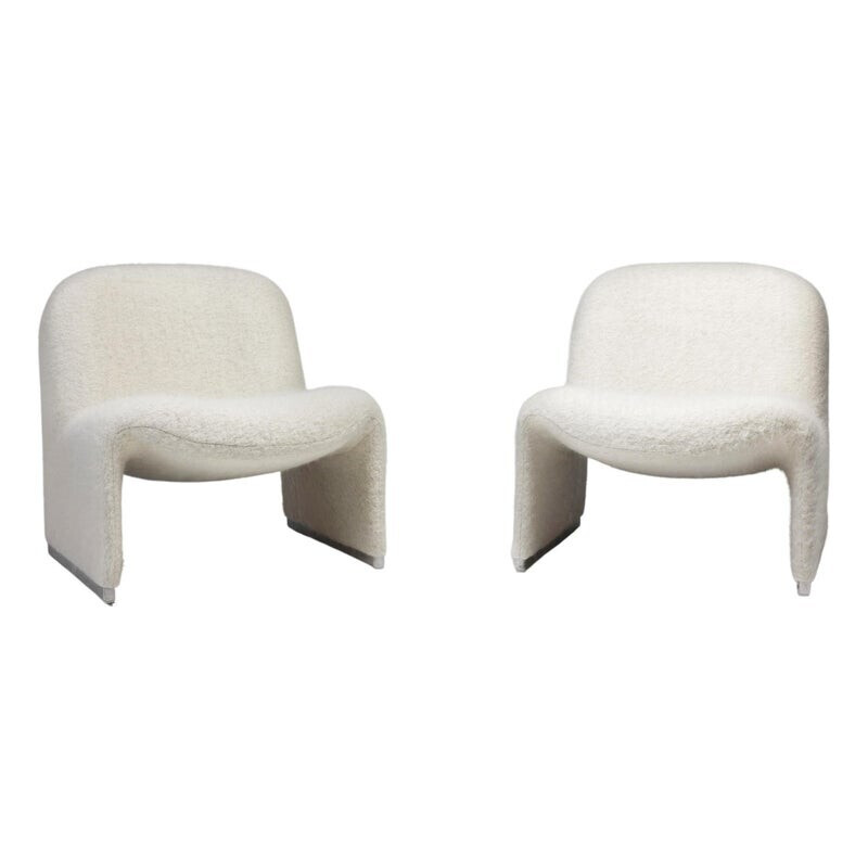 Pair of vintage Alky armchairs in steel and bouclette wool by Giancarlo Piretti for Anonyma Castelli, 1969