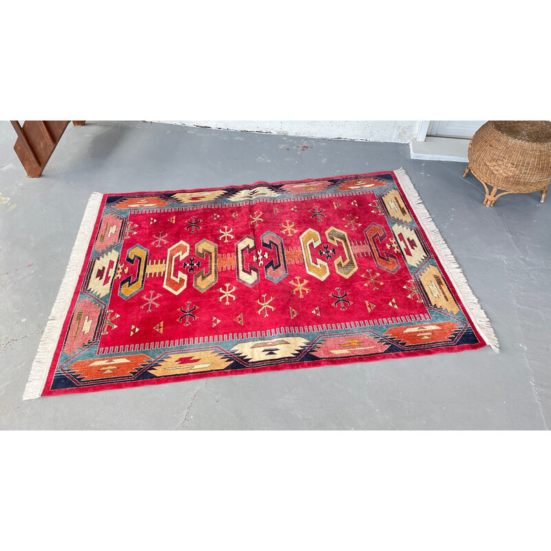 Vintage rug in multicolored synthetic and velvety cotton, 1990