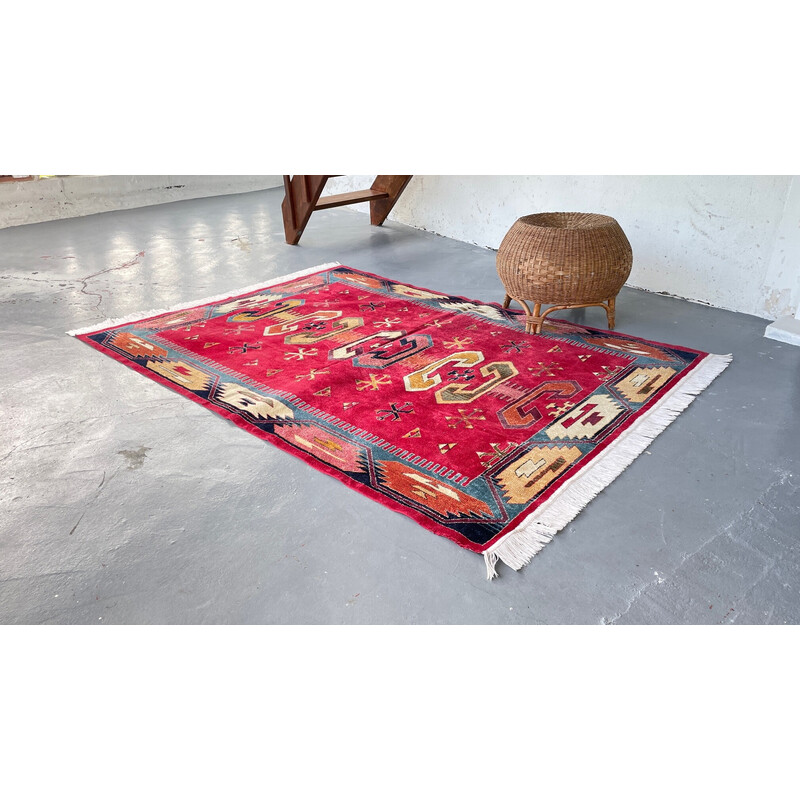 Tapis vintage en synthétique et coton velouré multicolores, 1990