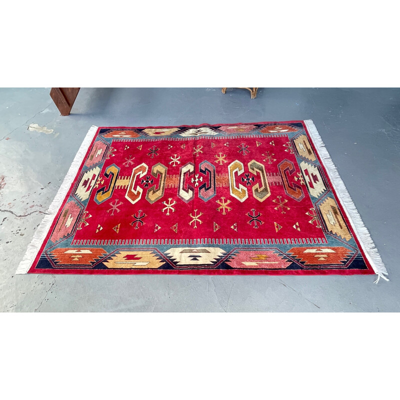 Vintage rug in multicolored synthetic and velvety cotton, 1990