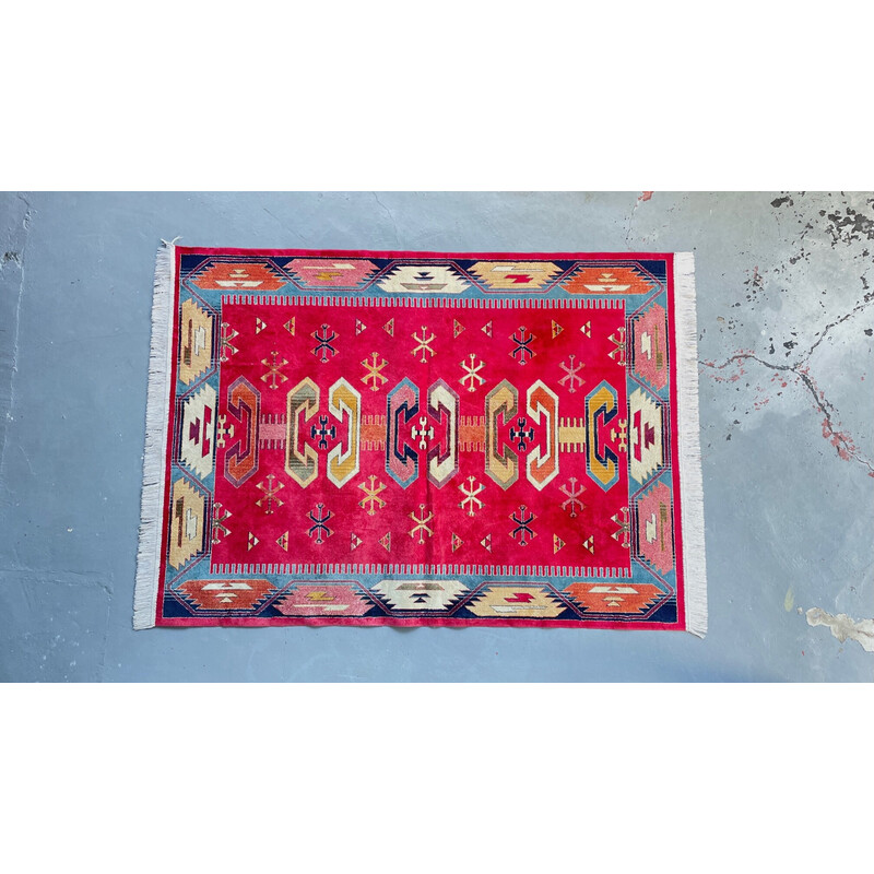 Tapis vintage en synthétique et coton velouré multicolores, 1990